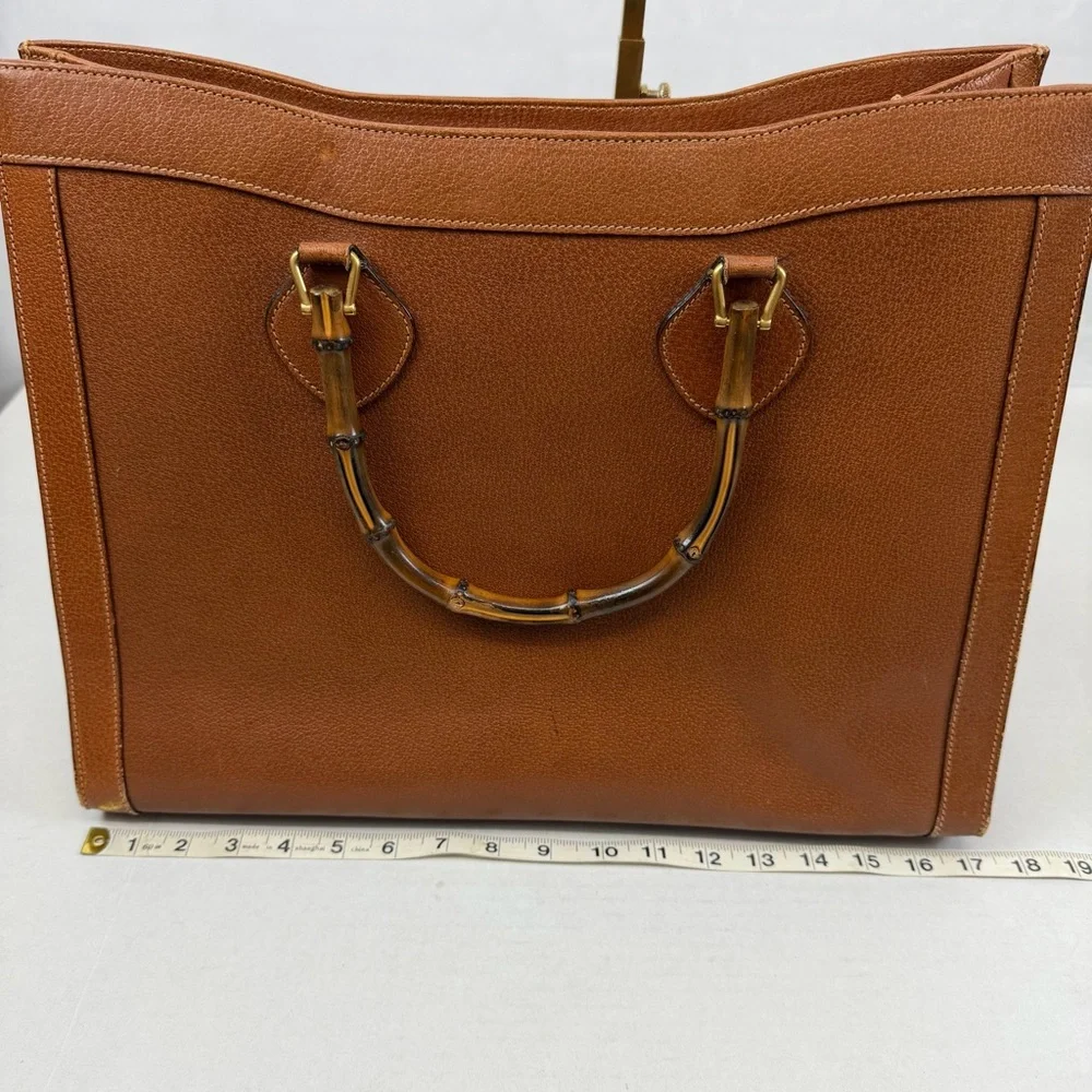 Gucci Vintage Large Bamboo Handle Leather Tote‎ Bag Brown Diana Bag